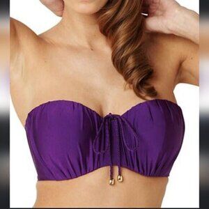 Panache Marina Underwire Bandeau Molded Ruched Swimsuit Top Amethyst Size 38DD